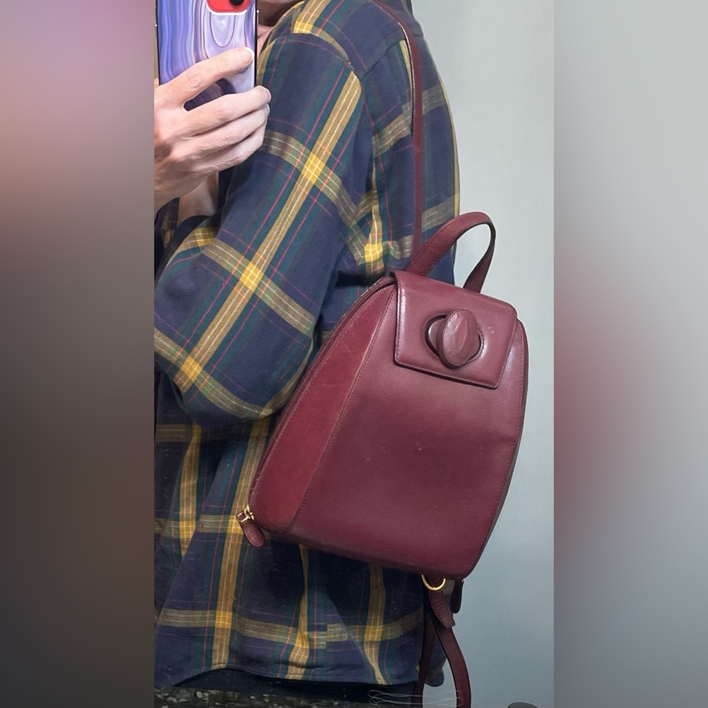 Unique Cartier Authentic Vintage Maroon Leather Backpack